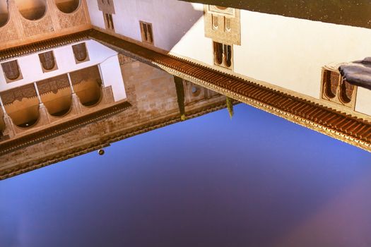 Alhambra Courtyard Myrtles Pool Reflection Granada Andalusia Spain  