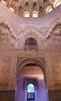 Round Shaped Domed Ceiling Arch Alhambra Moorish Wall Windows Patterns Designs Granada Andalusia Spain  