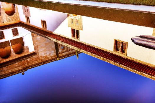 Alhambra Courtyard Myrtles Pool Reflection Granada Andalusia Spain  