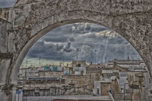 View from brick wall the roof of Doxi Stracca Fontana Palace about 1760 A.D. in the old town of Gallipoli (Le)) in the southern Italy