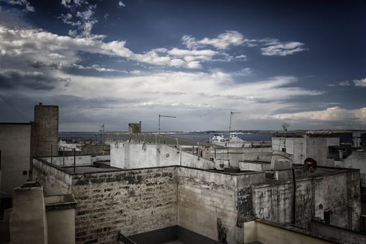 View from the roof of Doxi Stracca Fontana Palace about 1760 A.D. in the old town of Gallipoli (Le)) in the southern Italy