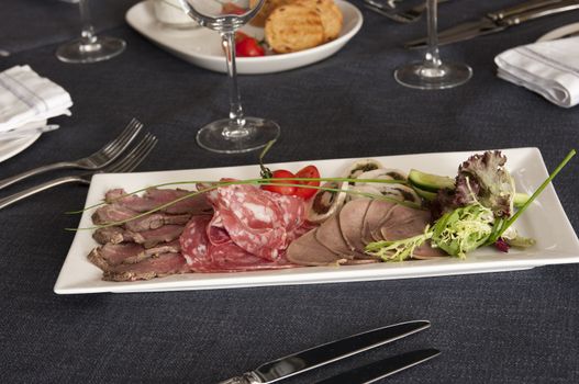 Beautiful decorated table. Tasty and beautiful food in a restaurant