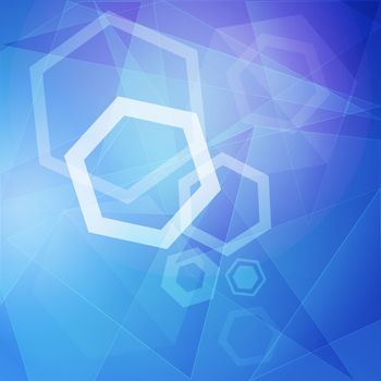 abstract blue background with white hexagons, lines and triangles