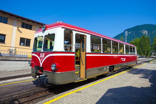 ST. WOLFGANG, AUSTRIA - AUGUST 6: Diesel locomotive of a vintage cogwheel railway going to Schafberg Peak (1783m) on August 6, 2013 in St. Wolfgang.