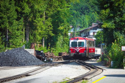 ST. WOLFGANG, AUSTRIA - AUGUST 6: Diesel locomotive of a vintage cogwheel railway going to Schafberg Peak (1783m) on August 6, 2013 in St. Wolfgang.