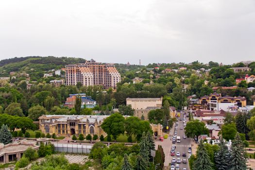 Panorama of Russian town from bird flight