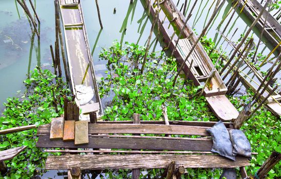 Antique wooden boat ferries transport people up to 6 people