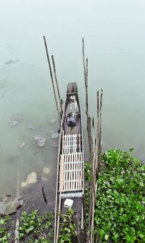 Antique wooden boat ferries transport people up to 6 people