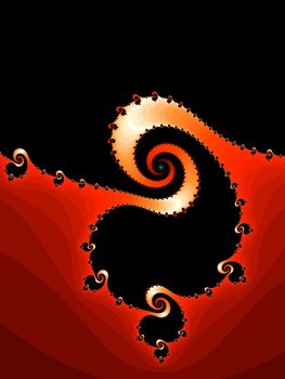Digital computer graphic - rendering. Patterned fractal spiral in a red colors for design.