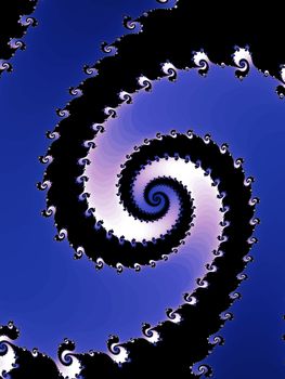Digital computer graphic - rendering. Patterned fractal spiral in a blue colors for design.