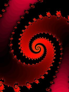 Digital computer graphic - rendering. Patterned fractal spiral in a dark - red colors for design.