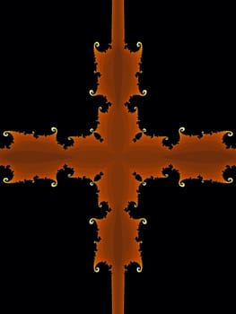 Digital computer graphic - patterned fractal cross on a black background for design.
