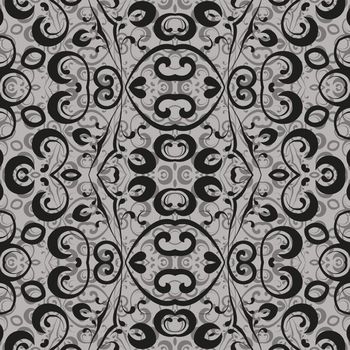 Seamless abstract pattern, black contours on grey background.