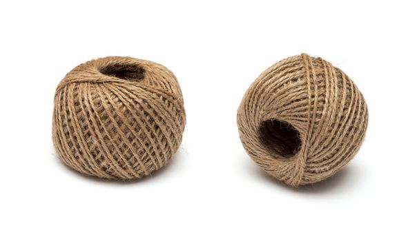 Skein of jute twine on the white background