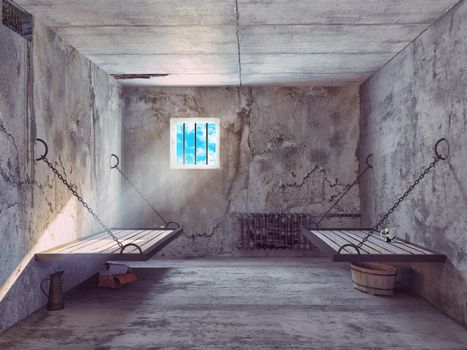 dirty jail cell interior. 3d concept 