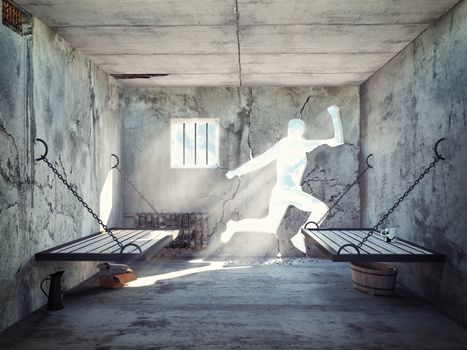 escape from a prison cell. 3d concept