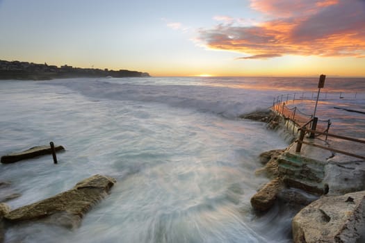 Waves surge forth at Bronte beach baths, Bronte Beach Australia