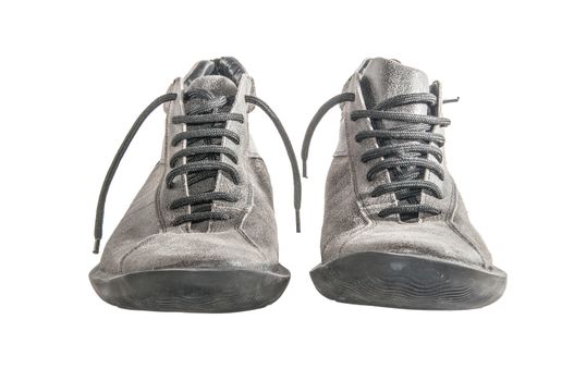 Grey lace shoes isolated over white facing front