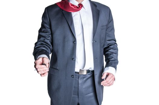Business man with shirtopen holding a remote control