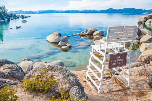 Beautiful landscape during winter time at the Lake Tahoe shore in California