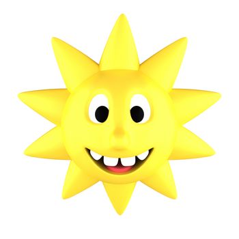 Yellow sun smiling showing teeth, isolated on white background