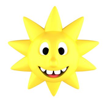 Yellow sun smiling showing teeth, isolated on white background