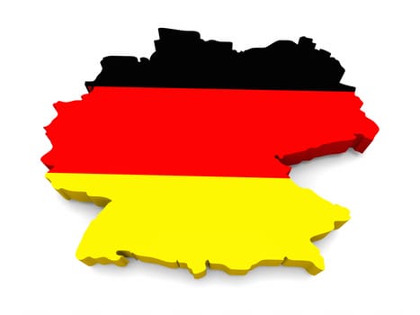 German flag in the shape of the country, isolated on white background