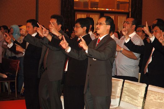 jakarta, indonesia-september 21, 2010: AXA Financial Indonesia bosses attending AXA spirit day at mulia hotel senayan, jakarta-indonesia.