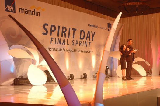 jakarta, indonesia-september 21, 2010: master of ceremony in AXA spirit day at mulia hotel senayan, jakarta-indonesia.