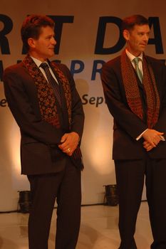 jakarta, indonesia-september 21, 2010: AXA CEO-Henri de Castries and AXA Asia Life CEO-Michael S. Bishop attending AXA spirit day gathering at mulia hotel senayan, jakarta-indonesia.