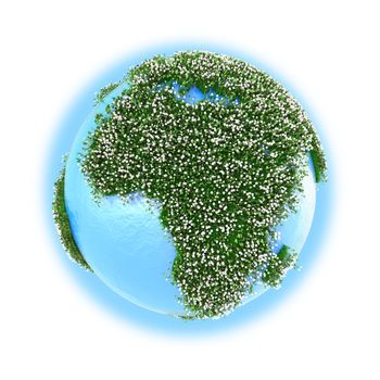 Africa on grassy planet Earth with clover isolated on white background