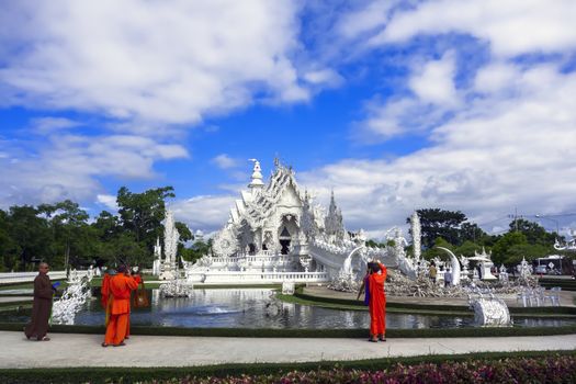 Buddhist Monks and White Temple After Earthquake  Chiang Rai, Thailand July 10, 2014 EDITORIAL 