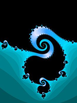 Digital computer graphic - rendering. Patterned fractal spiral in a blue background for design.