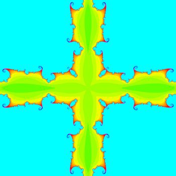 Digital computer graphic - patterned fractal cross in a bright colors background for design.