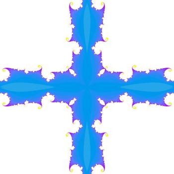 Digital computer graphic - patterned fractal cross in a bright colors background for design.