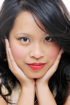 Asian lady's face closeup, showing beauty
