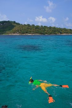 snorkeling in crystal blue water, Similan island, Andaman Sea, Thailand