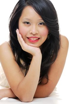 Asian beautiful model wearing makeup looking happy