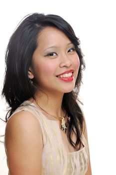Happy asian lady smiling wearing makeup
