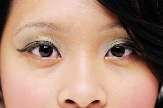 Asian womans eyes closeup looking forward