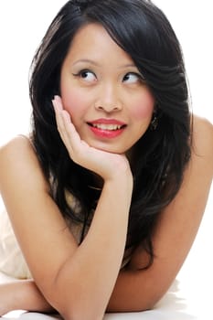 Asian lady posing and looking away with makeup