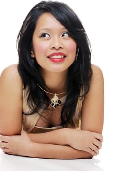 Asian lady wearing makeup looking happy and smiling