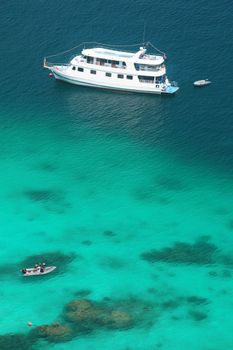 Luxery cruise on clear water at Similan island south of Thailand.