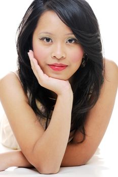 Asian lady with makeup looking confident and positive
