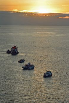 bird's eye view of Pattaya at Thailand look like Dramatic scenery of the sea at sunset