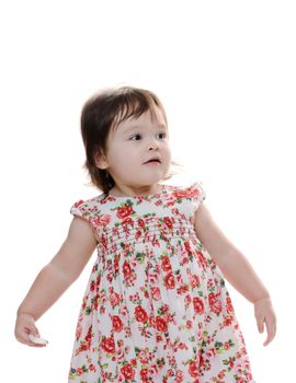 Happy young infant girl standing up