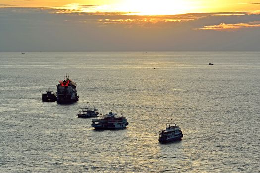 bird's eye view of Pattaya at Thailand look like Dramatic scenery of the sea at sunset