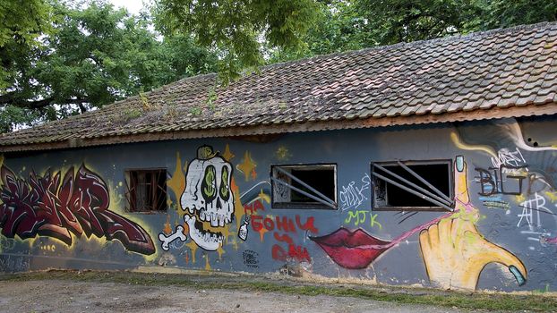 Young artists have decorated the walls of the old concrete building in Varna on the Black Sea