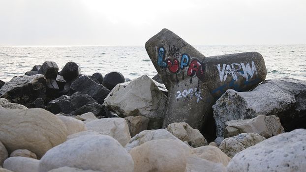 Young artists have decorated the walls and breakwaters in Varna port on the Black Sea