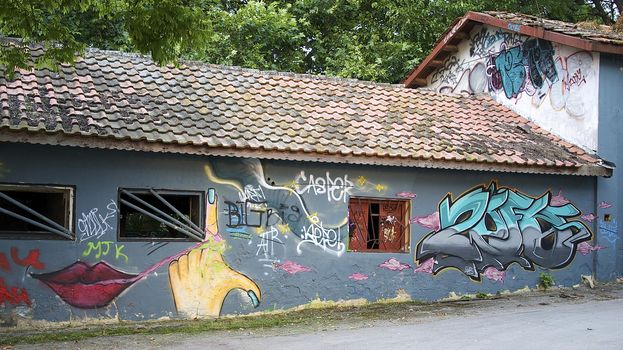 Young artists have decorated the walls of the old concrete building in Varna on the Black Sea
